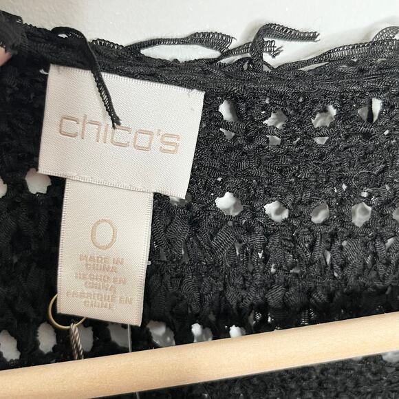 Chicos Womens Fringe Francine Vest Small Black Open Front Boho Layering Knit - Picture 7 of 12